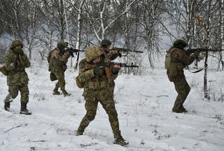 Ukrainian forces in the Donetsk region, on February 16
